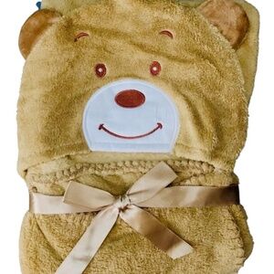 “BEARY” Cute BROWN BEAR Hooded BABY BLANKET — GENDER NEUTRAL Lightweight & Plush